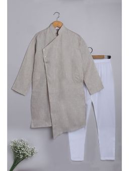 Little Clothings - Kurta With Collar Neck And Full Sleeve Paired With A Pyjama Grey (Set of 2)